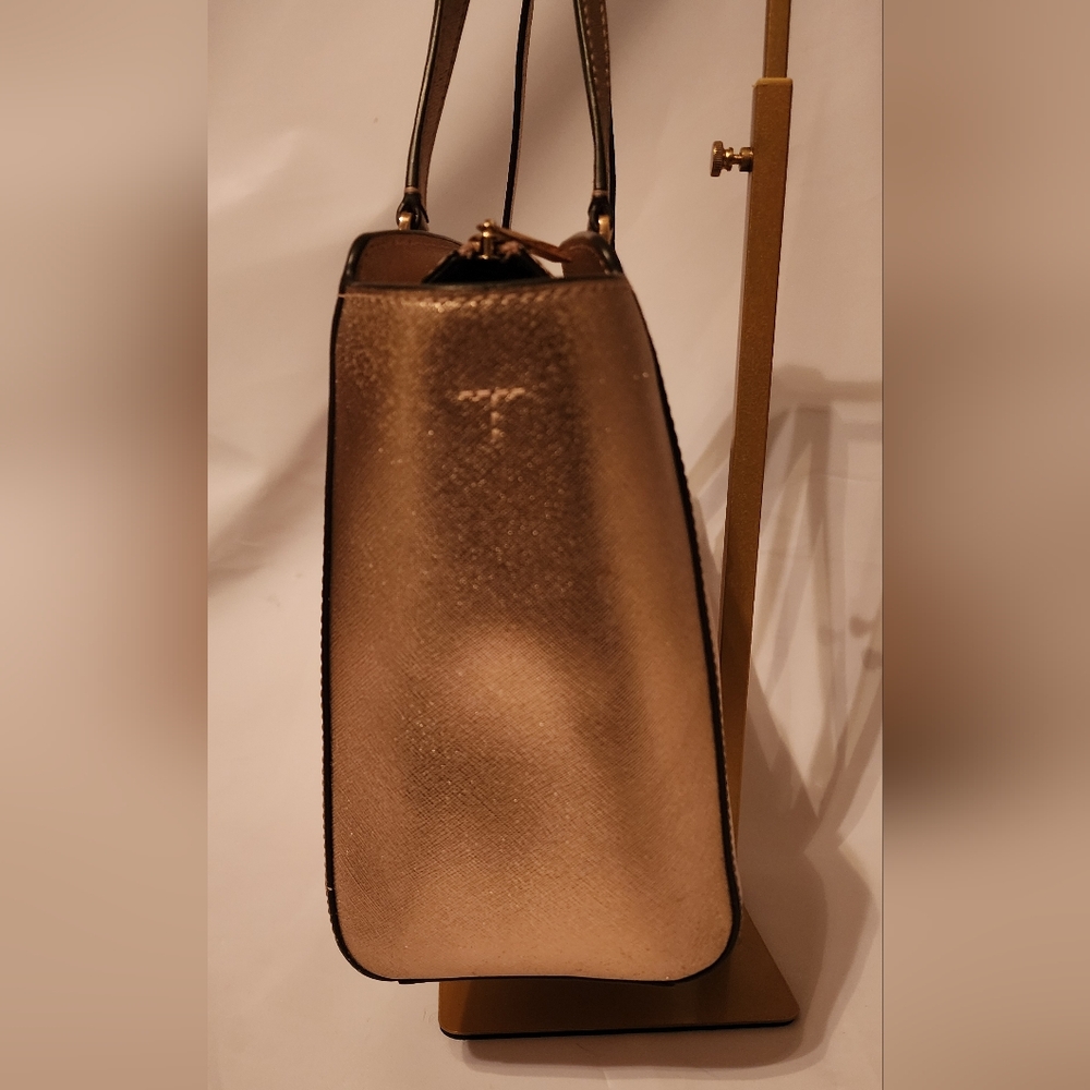 Tory Burch Shimmering Rose Gold Tote and Wallet EUC w New Crossbody Strap - Picture 4 of 16